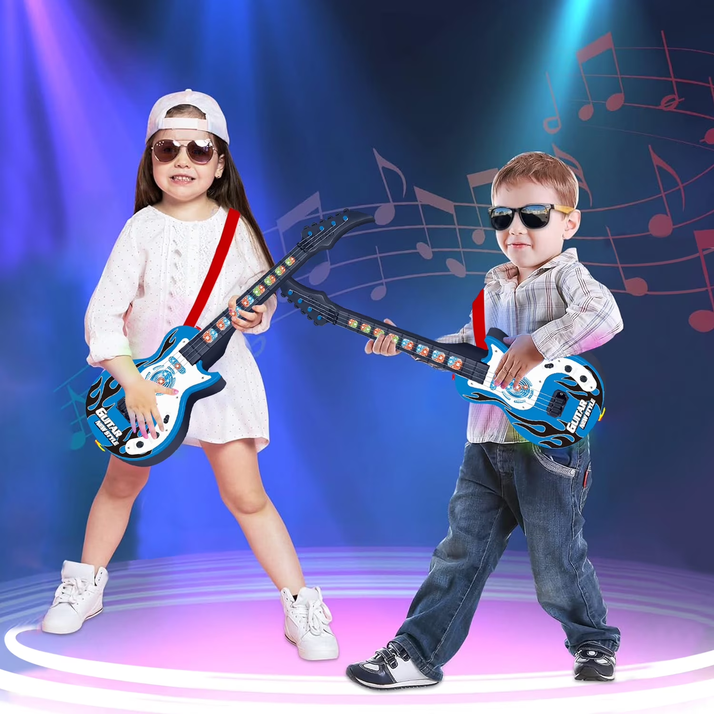 Instrument Guitar Toys for Boys 3-5,Guitar Toys with Music&Lights for Toddler Boys Aged 3 4 5 Years Old Birthday Gifts(Blue)