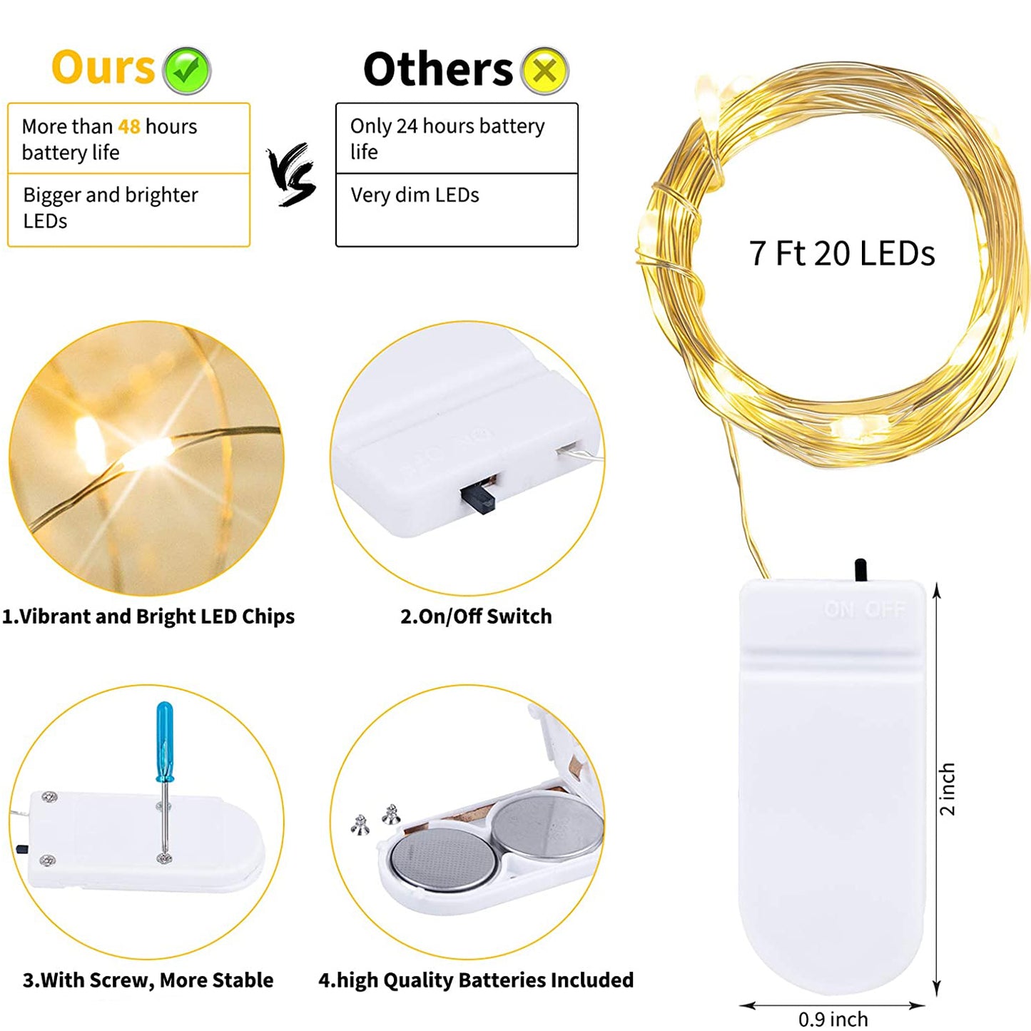 12 Pack Led Fairy Lights Battery Operated String Lights, 7 feet 20 Led Firefly Starry Moon Lights for DIY Wedding Party Bedroom Patio Christmas