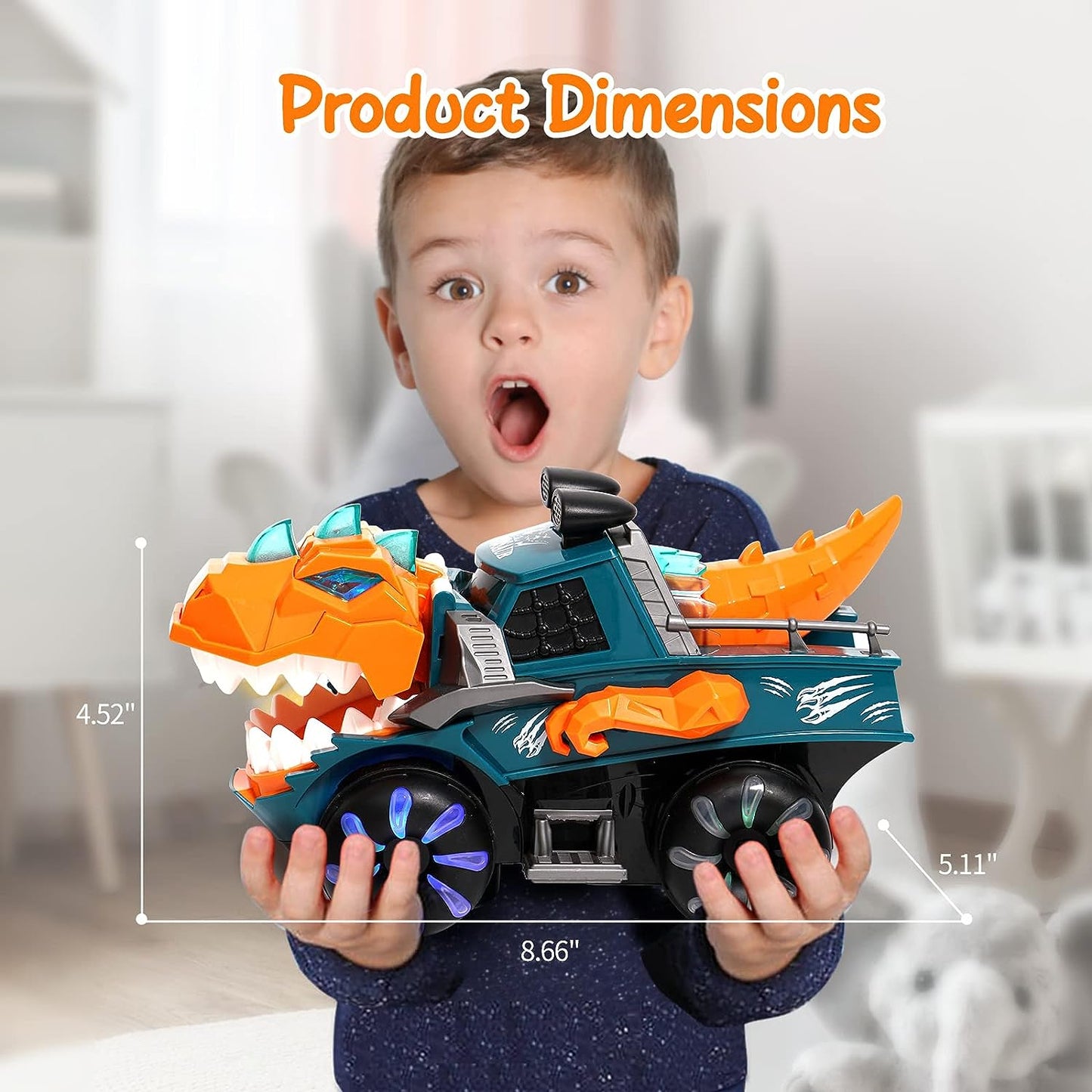 Monster Truck with Flashing Lights Music Roaring Sound, Dinosaur Car Toys for 3 4 5 6 Year Old Boys