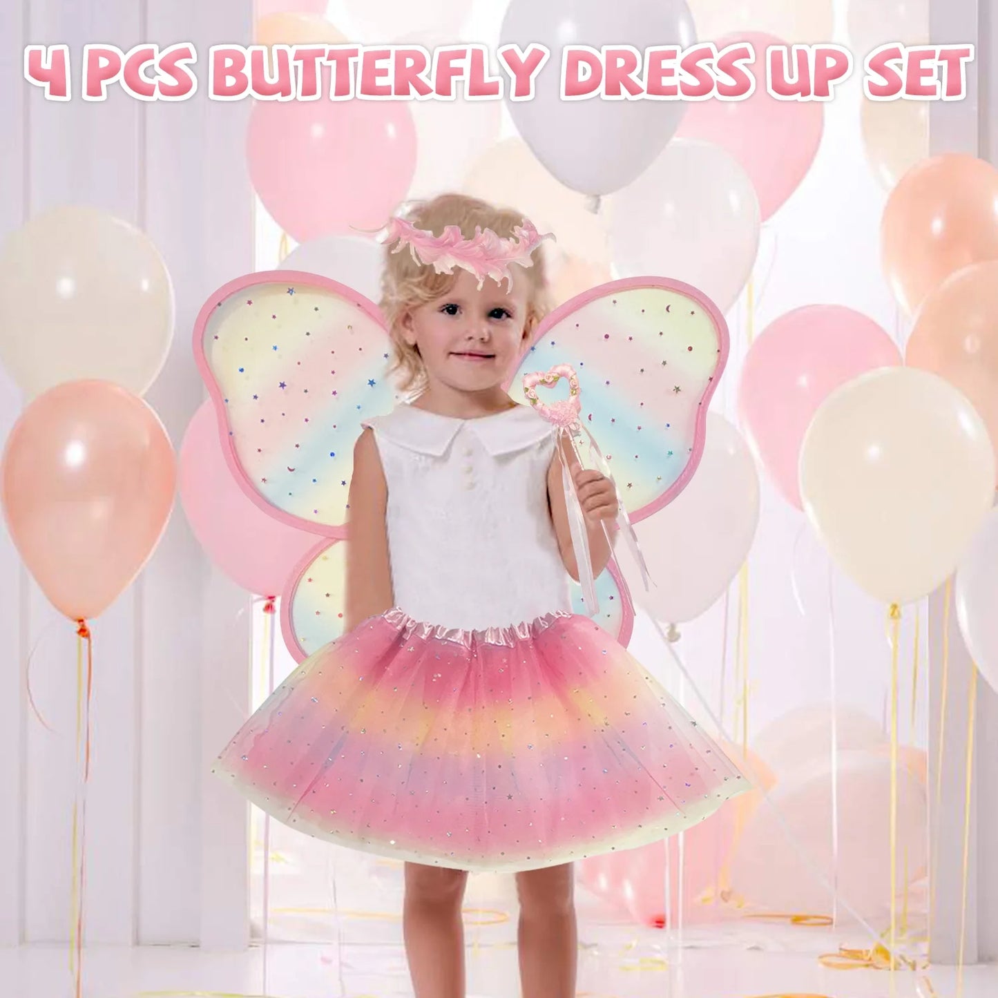 Princess Toys, Princess Dress up for Girls 3 4 5 6 Year Old, Butterfly Wing Fairy Costume Set for Girls 4-6