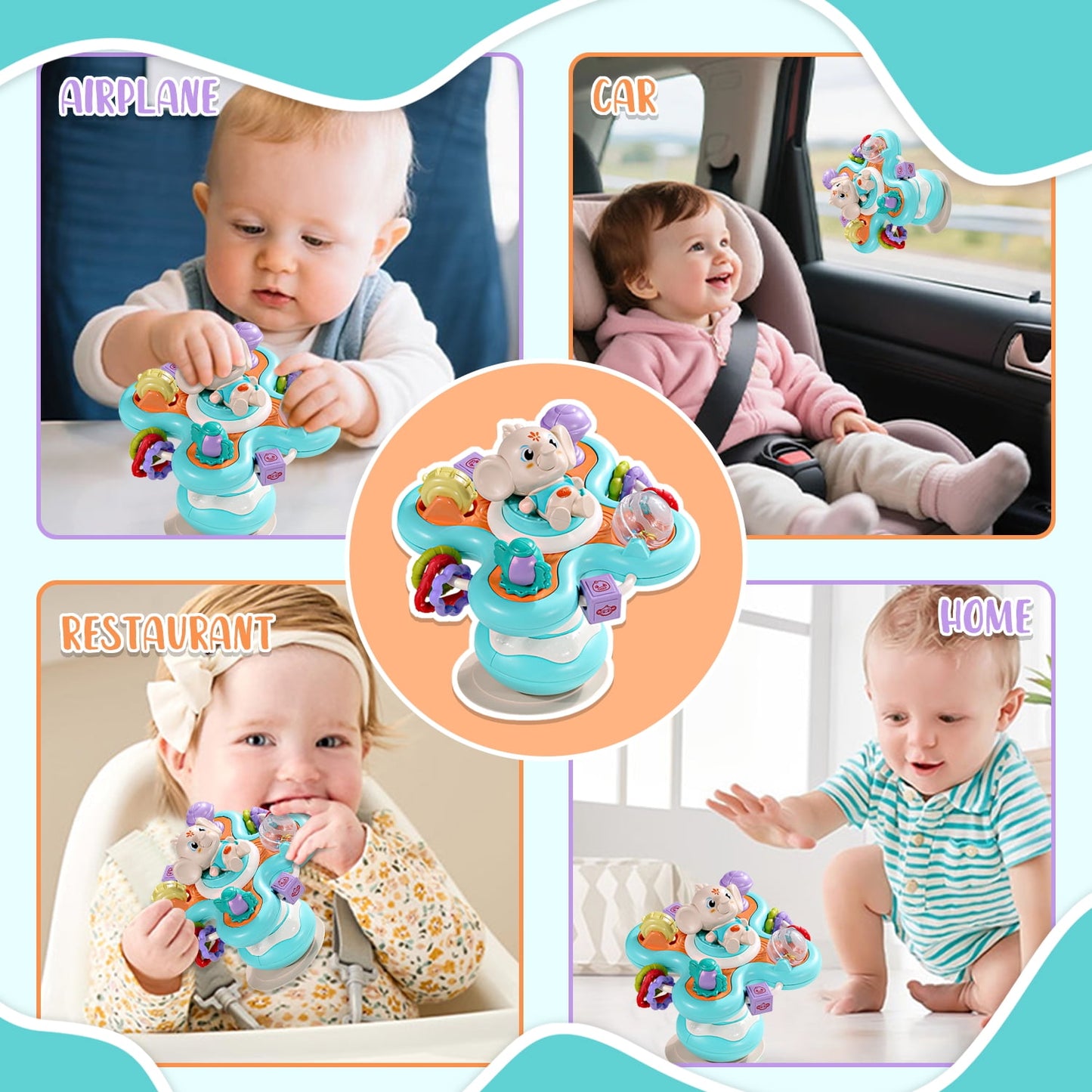 Sytle-Carry Baby Toys 6-12 Months, Suction Toys for High Chair, Sensory Toys for 0-6 Months, Infant Montessori Toys for 1 Year Old, Elephant