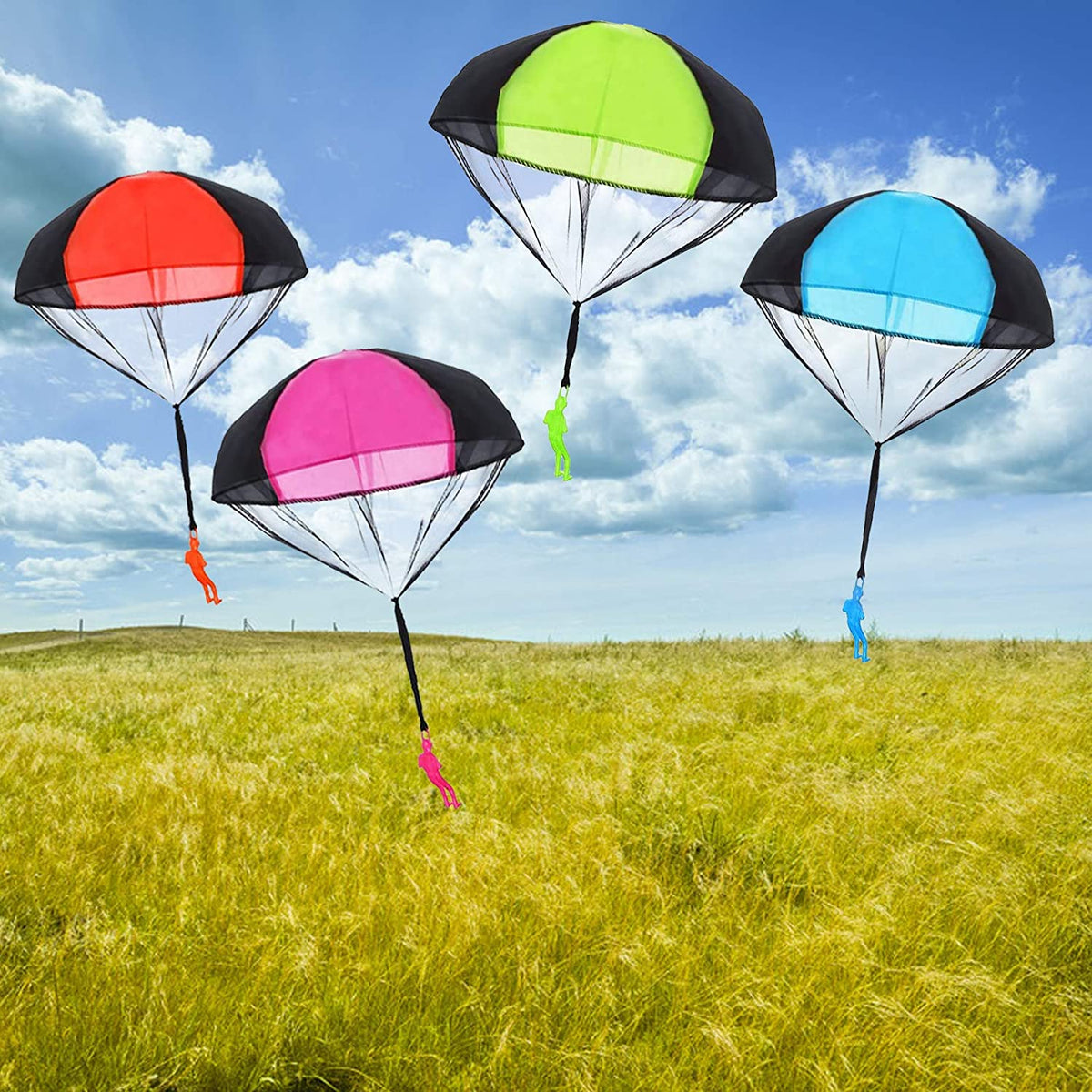 10Pcs Fly Toys Hand Throwing Parachutes Army Man Toss up Outdoor Toys for Kids (Five Color)