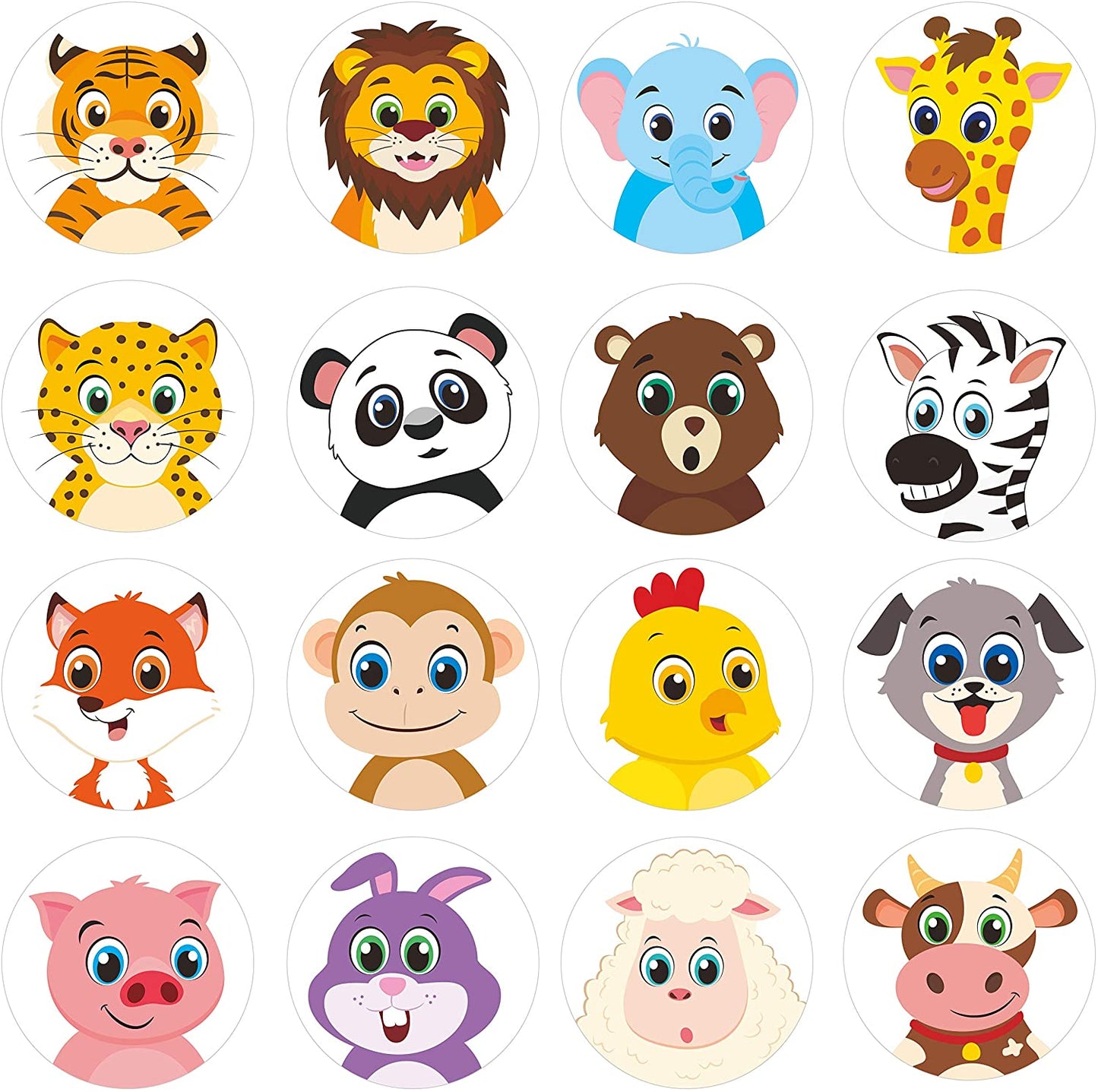 Adorable Round Animal Stickers, 1000Pcs in 32 Designs for Kids