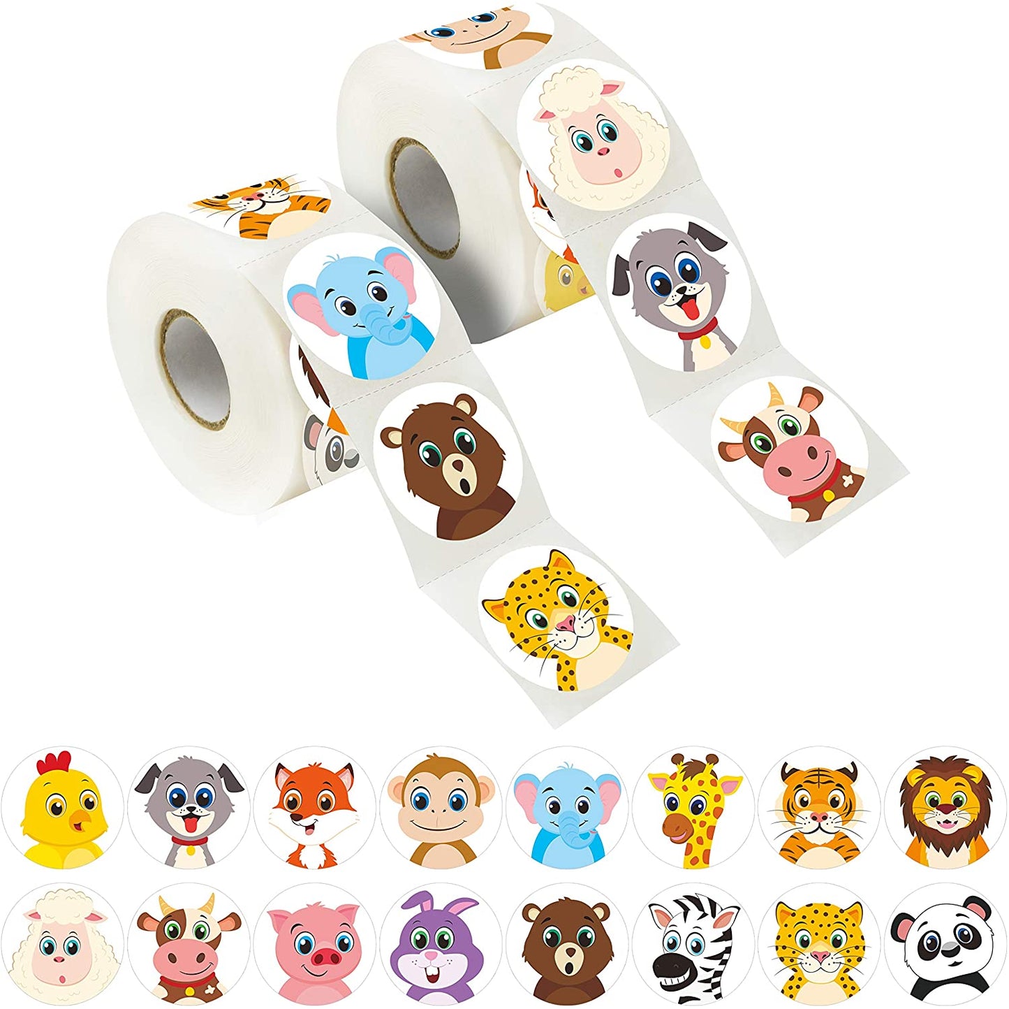 Adorable Round Animal Stickers, 1000Pcs in 32 Designs for Kids