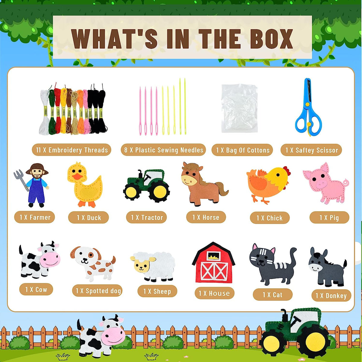 Sewing Kit for Kids,Farm Animals Crafts Sew Projects for Sewing Beginner, 12pcs Plush Animals Sewing Kit for Girls 7 8 9 10 11 12 Years