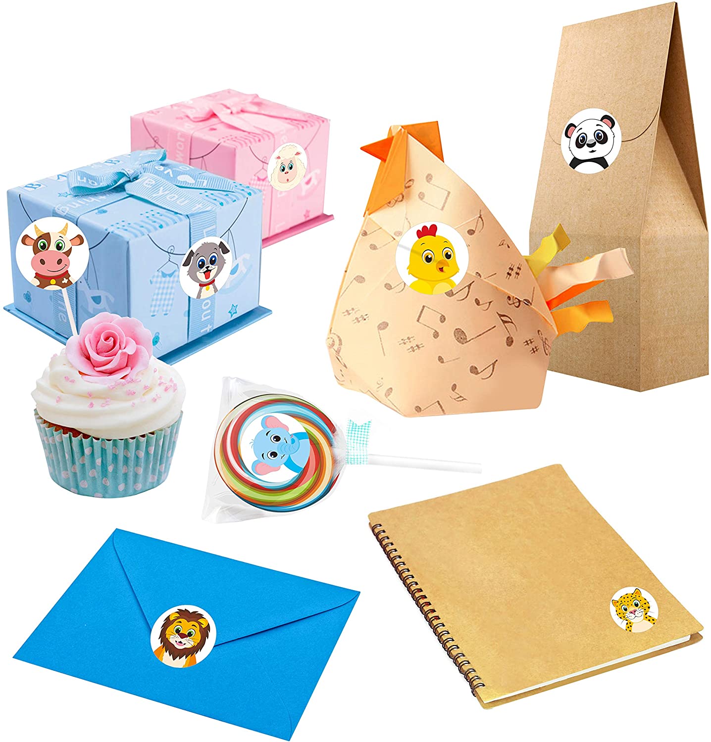 Adorable Round Animal Stickers, 1000Pcs in 32 Designs for Kids