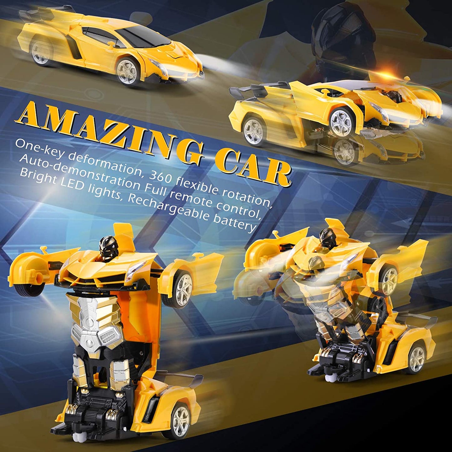 Remote Control Cars, Transform Robot RC Cars, One-Button Deformation and 360 Degree Rotating Drifting, Boys Toys Ages 4 5 6 7 8 9 Year Old