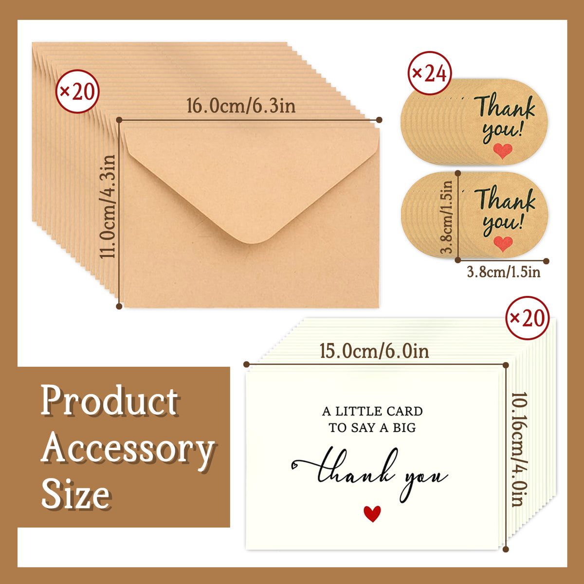 20 Pack Thank You Cards with Envelopes, Blank Writable Note Cards, Gifts for Teacher, Anniversary, Wedding, Graduation, Business