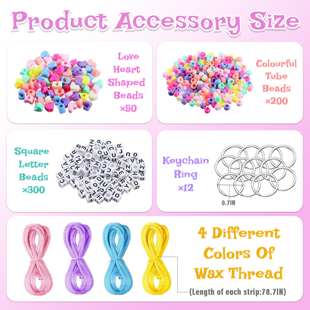 566 Pcs DIY Colorful Beaded Keychain Making Kit, Letter, Barrel, Heart ...