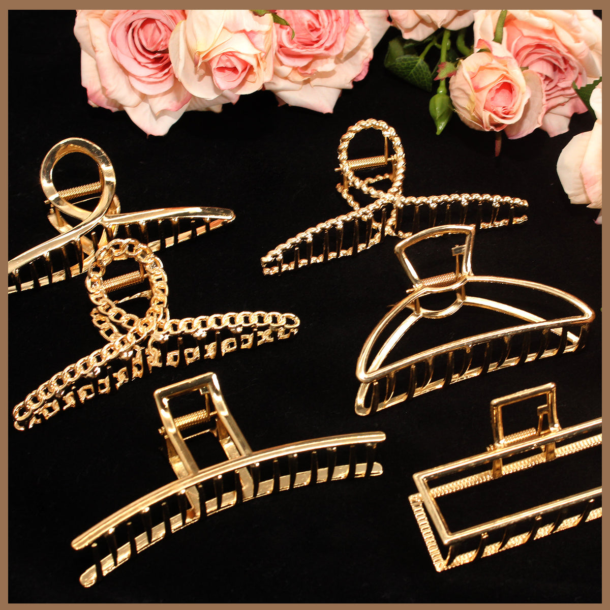 Style-Carry 6 Pcs Large Metal Hair Claw Clips for Thick Hair, Non-Slip Gold Color Jaw Clamps, Fashion Styling Hair Accessories for Women Girls