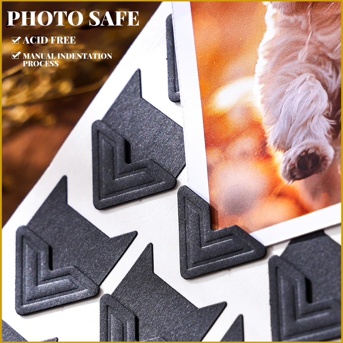 720 Pcs Self-Adhesive Photo Mounting Corners, Black and Gold Picture Corner Stickers for DIY Craft Scrapbook Album Decor Supplies