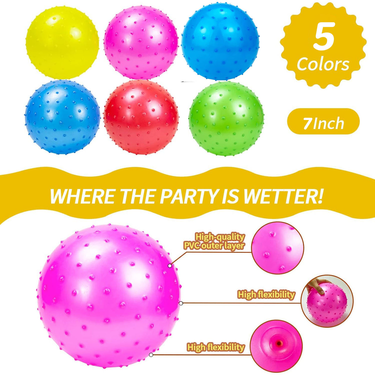8 Pack Knobby Sensory Balls for Toddlers 1-3, Bouncy Balls for Indoor Outdoor Sport Toys Beach Ball with Pump