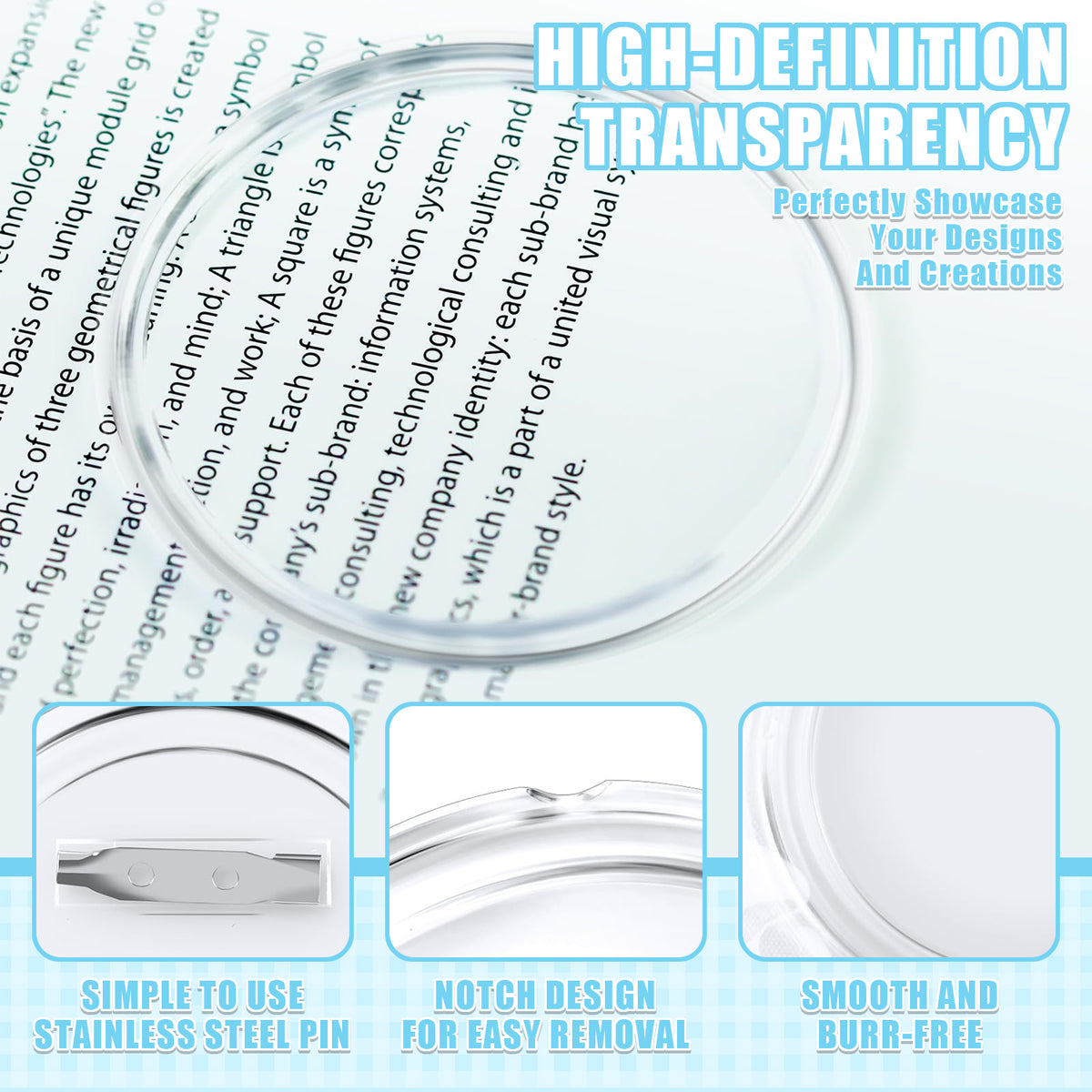 Style-Carry 30 Pcs 2.3inch Blank Acrylic Pin Badges, Plastic Clear Craft Button with Safety Pins, Reusable for DIY Crafts, Custom Picture