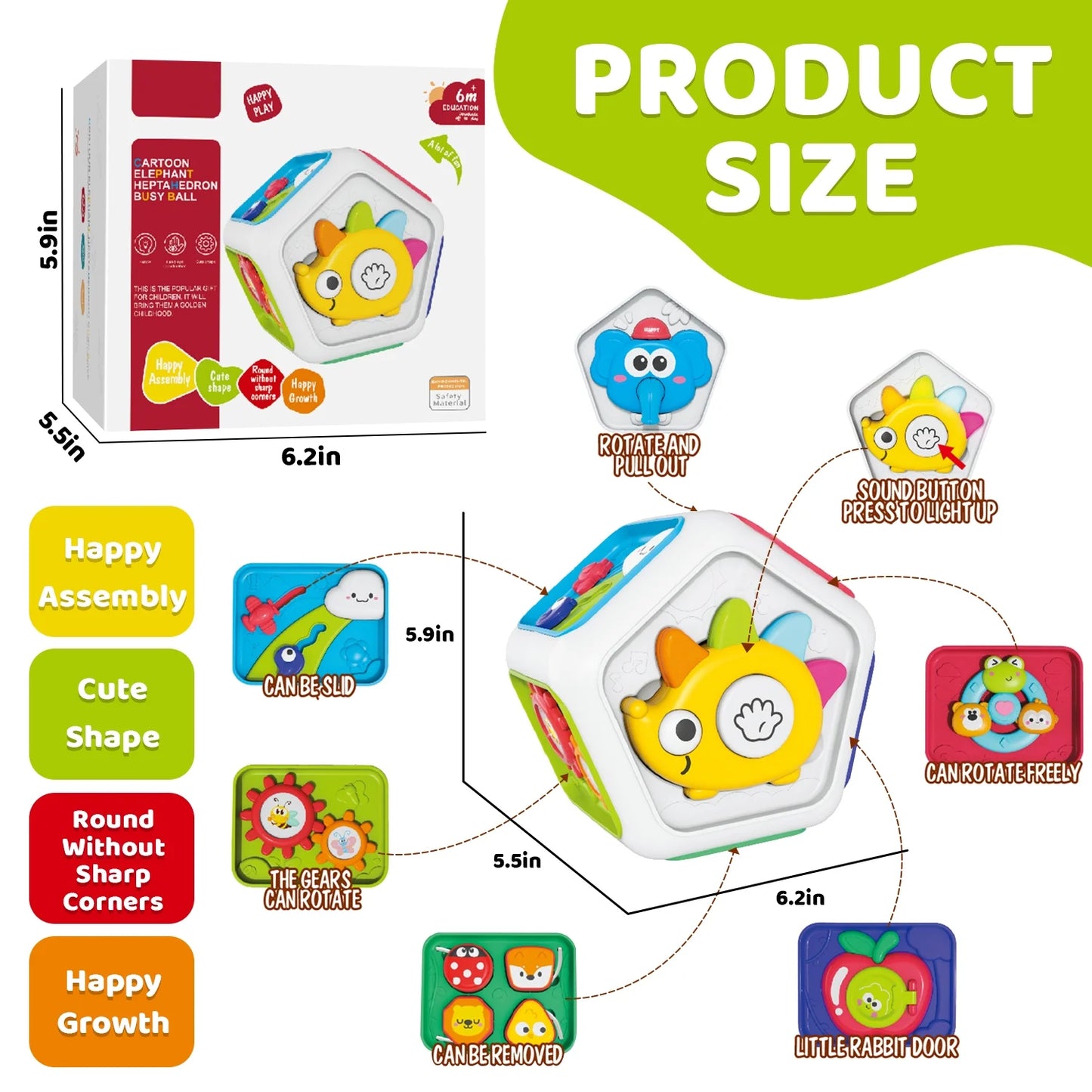 Montessori Toys for 1 Year Old, Toddler Learning Toys 1 3 for Boys Girls, 7-in-1 Baby Activity Cube with Music, Baby Toys 6+ Months