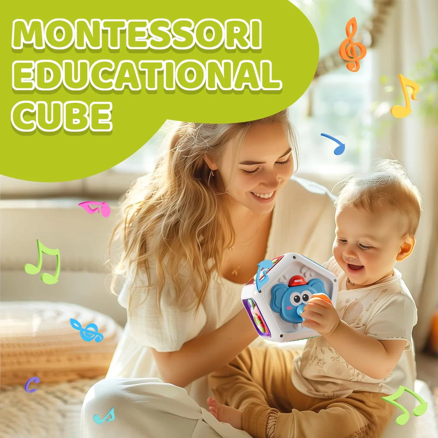 Montessori Toys for 1 Year Old, Toddler Learning Toys 1 3 for Boys Girls, 7-in-1 Baby Activity Cube with Music, Baby Toys 6+ Months