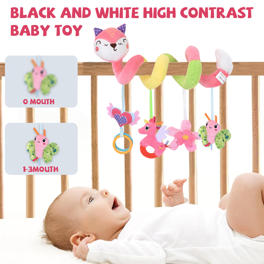 Baby Car Seat Toys, Stroller Toys, Car Seat Toys for Infants 0-6 Months, with Musical Owl Rattle Sheep Beep Ladybug Squeaker