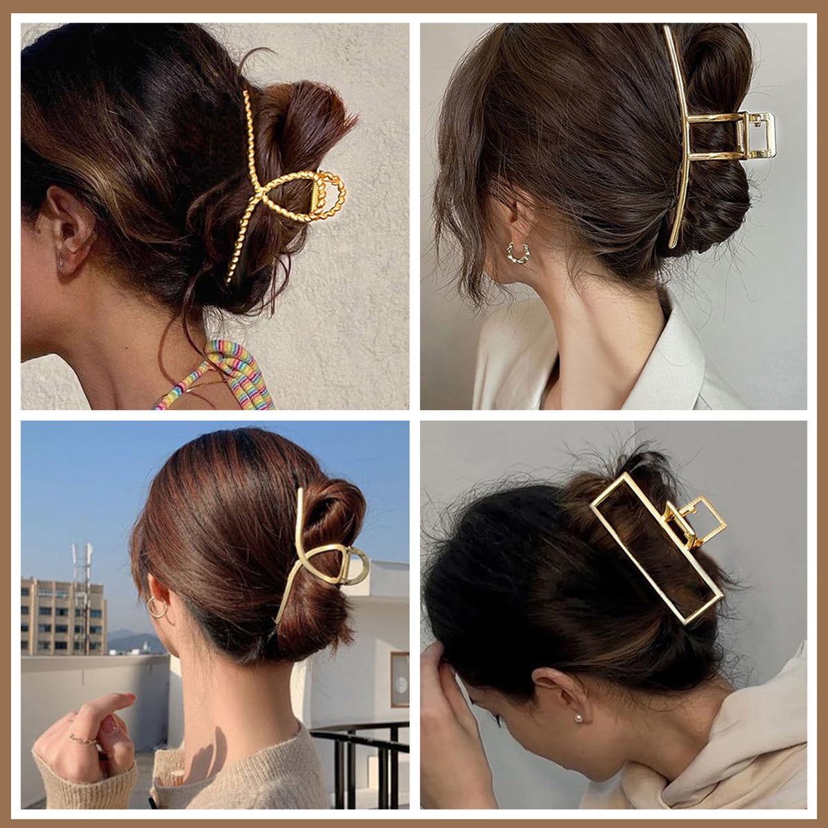 Style-Carry 6 Pcs Large Metal Hair Claw Clips for Thick Hair, Non-Slip Gold Color Jaw Clamps, Fashion Styling Hair Accessories for Women Girls