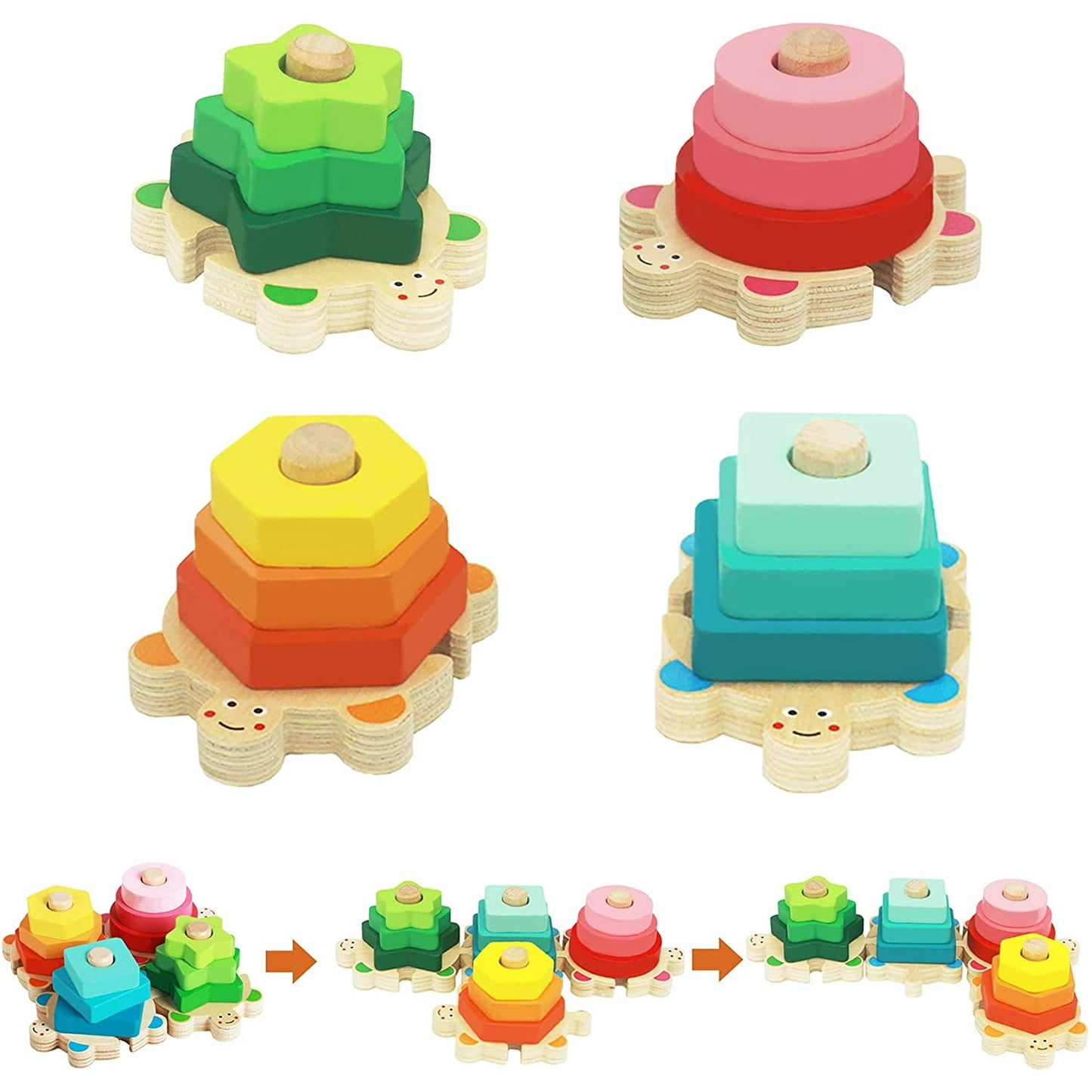 Stacking Toys for Toddlers 1-3 Montessori Shape Sorter Baby Toys 12-18 Months Wooden Block Educational Puzzle Toys for Kids Girls Boys 1 2 3 4 Year Old Preschool Learning Gifts