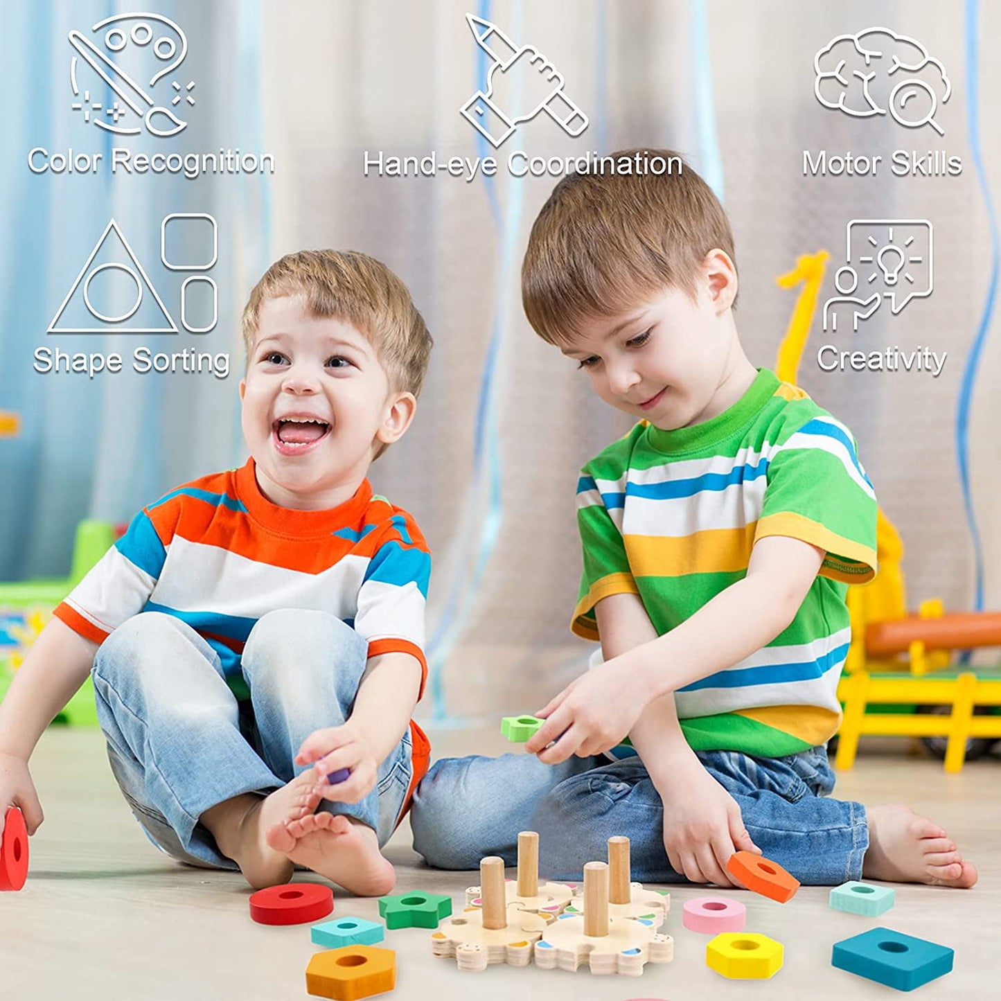 Stacking Toys for Toddlers 1-3 Montessori Shape Sorter Baby Toys 12-18 Months Wooden Block Educational Puzzle Toys for Kids Girls Boys 1 2 3 4 Year Old Preschool Learning Gifts