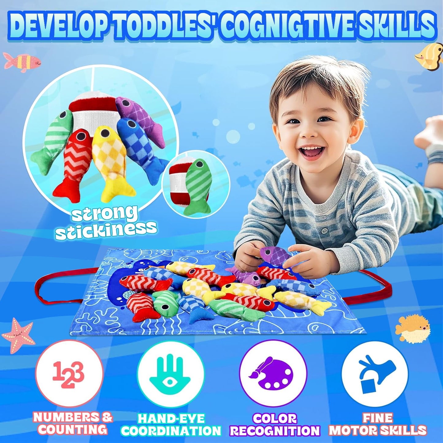 Montessori Toys for 1 Year Old Boy Girl, Cloth Fishing Game for Toddlers 1-3, Learning Toys, Baby Toys 6-12 Months