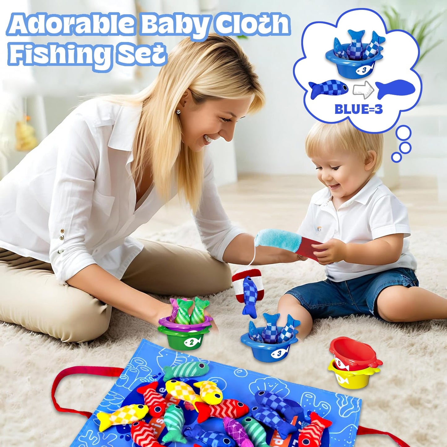 Montessori Toys for 1 Year Old Boy Girl, Cloth Fishing Game for Toddlers 1-3, Learning Toys, Baby Toys 6-12 Months
