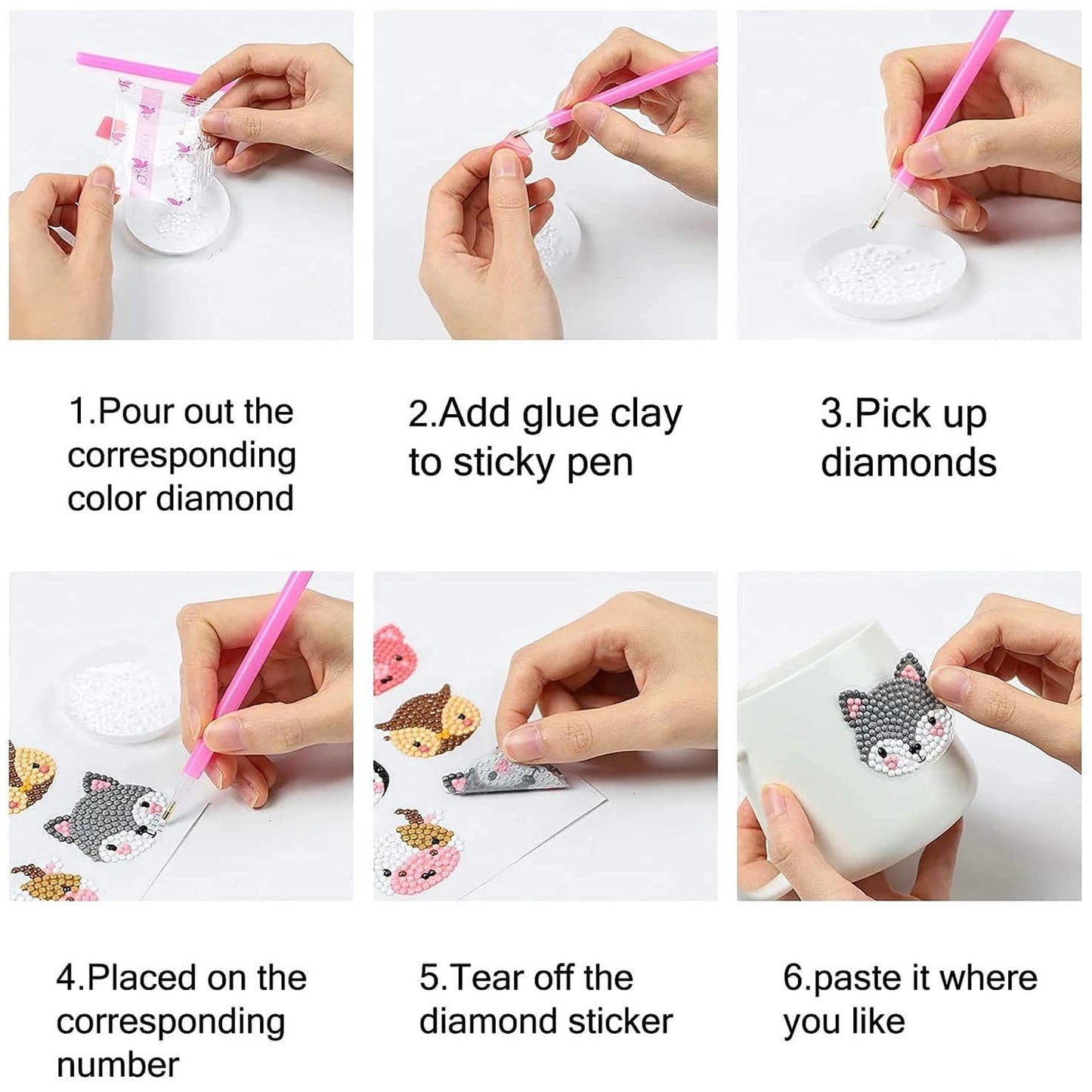 Diamond Animal Painting Stickers Kits for Kids Children 5D Gem Art Kits for Kids 42Pcs Animals Arts Craft Kit