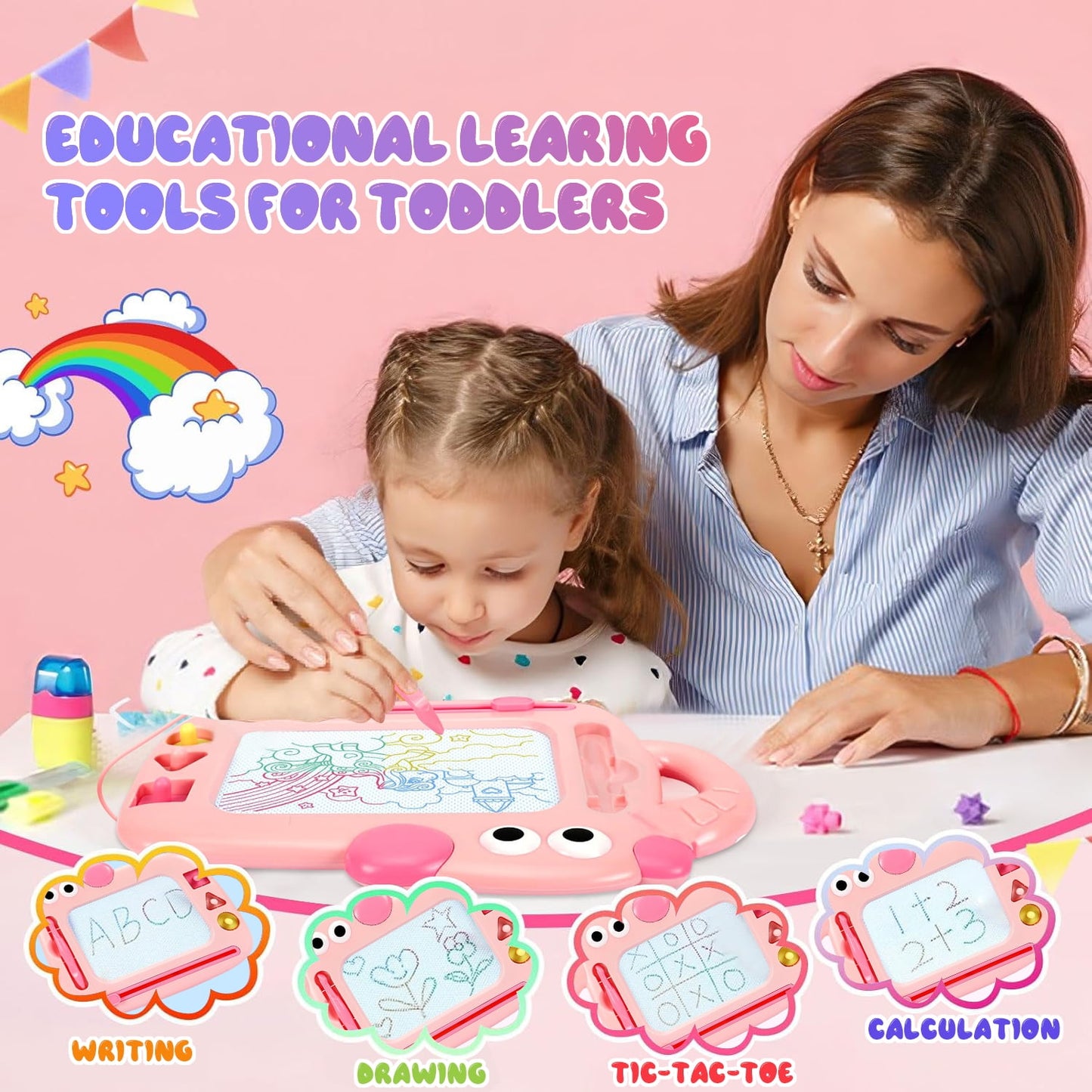 Learning Toys for 1 2 3 Year Old Girls, Early Education Drawing Board, Toddler Toys 1-3 for Girls, Birthday Gifts for Baby Girls