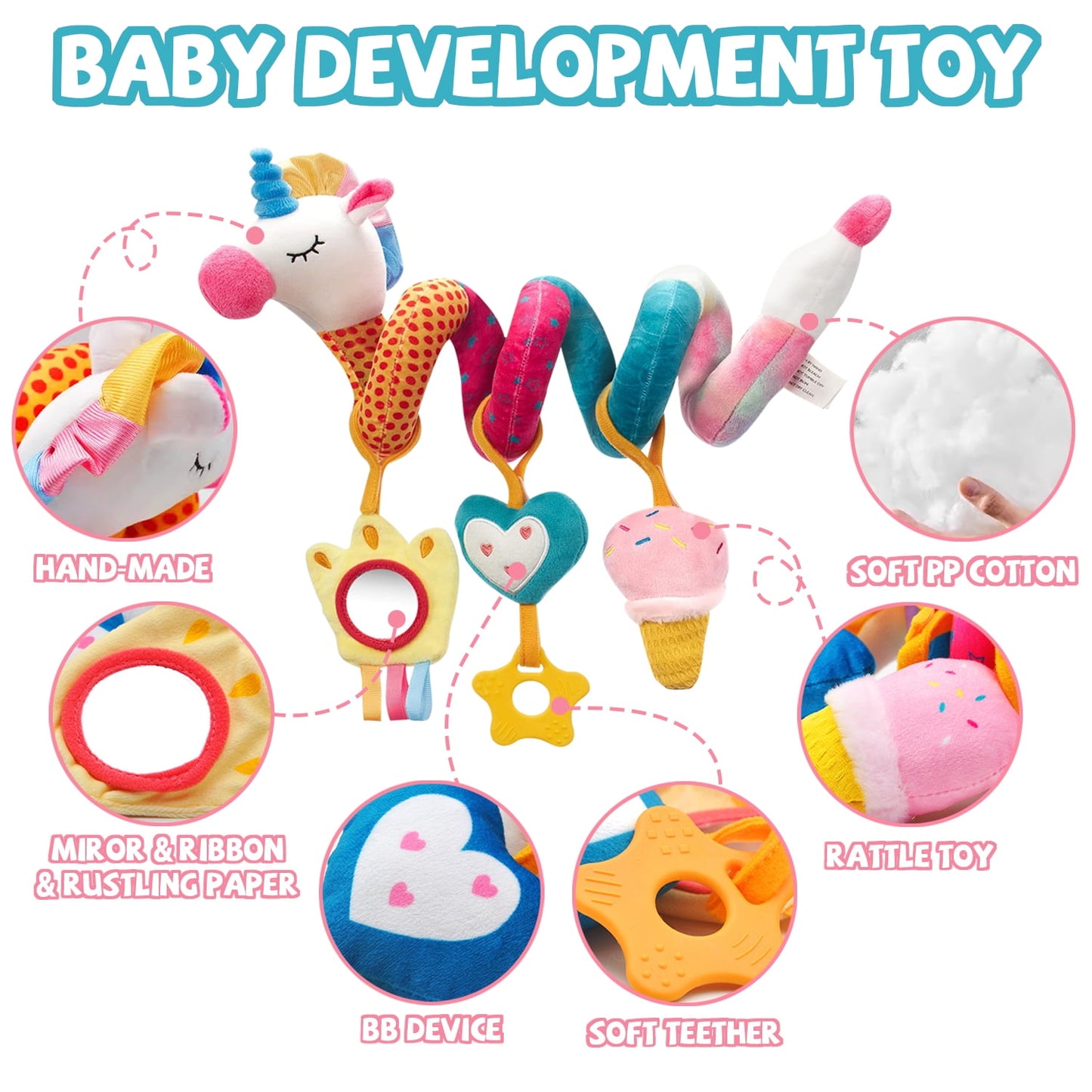 Car Seat Toys, Baby Girl Toys 0-6 Months, Infant Spiral Stroller Toys, Newborn Girl Gifts for 0 3 6 9 12 24 Months