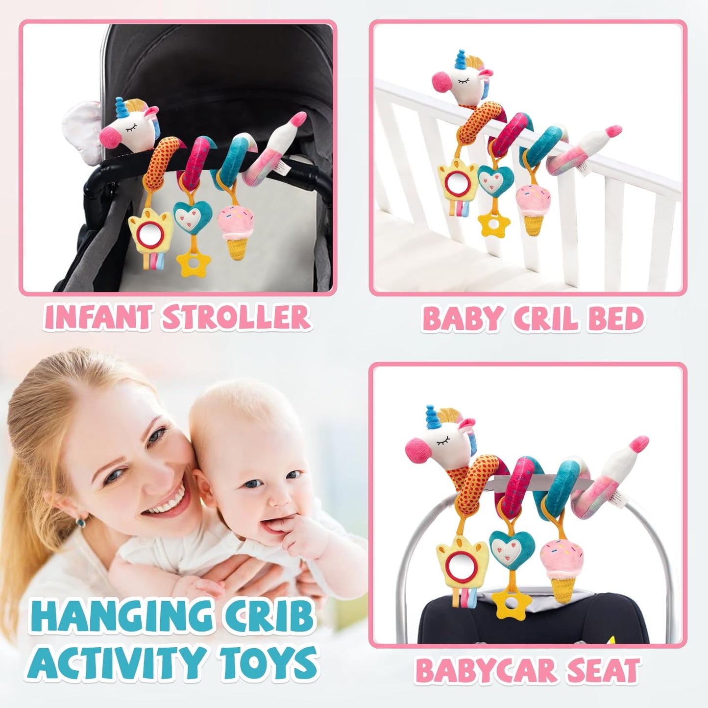 Car Seat Toys, Baby Girl Toys 0-6 Months, Infant Spiral Stroller Toys, Newborn Girl Gifts for 0 3 6 9 12 24 Months