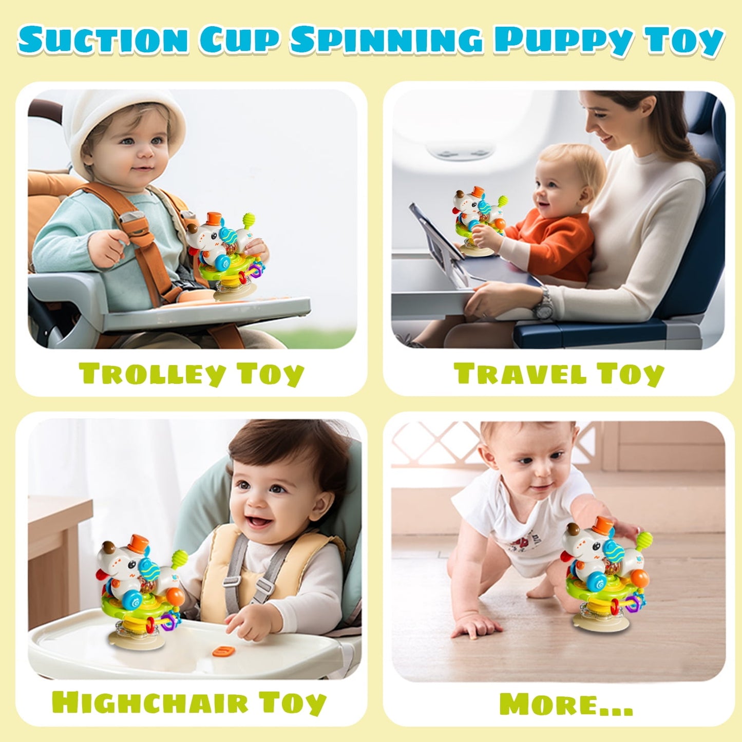 Sytle-Carry Baby Toy, 2-in-1 Suction Cup High Chair Toy, Rattle and Teething Toys for Baby Infant 6 12 Months, Puppy