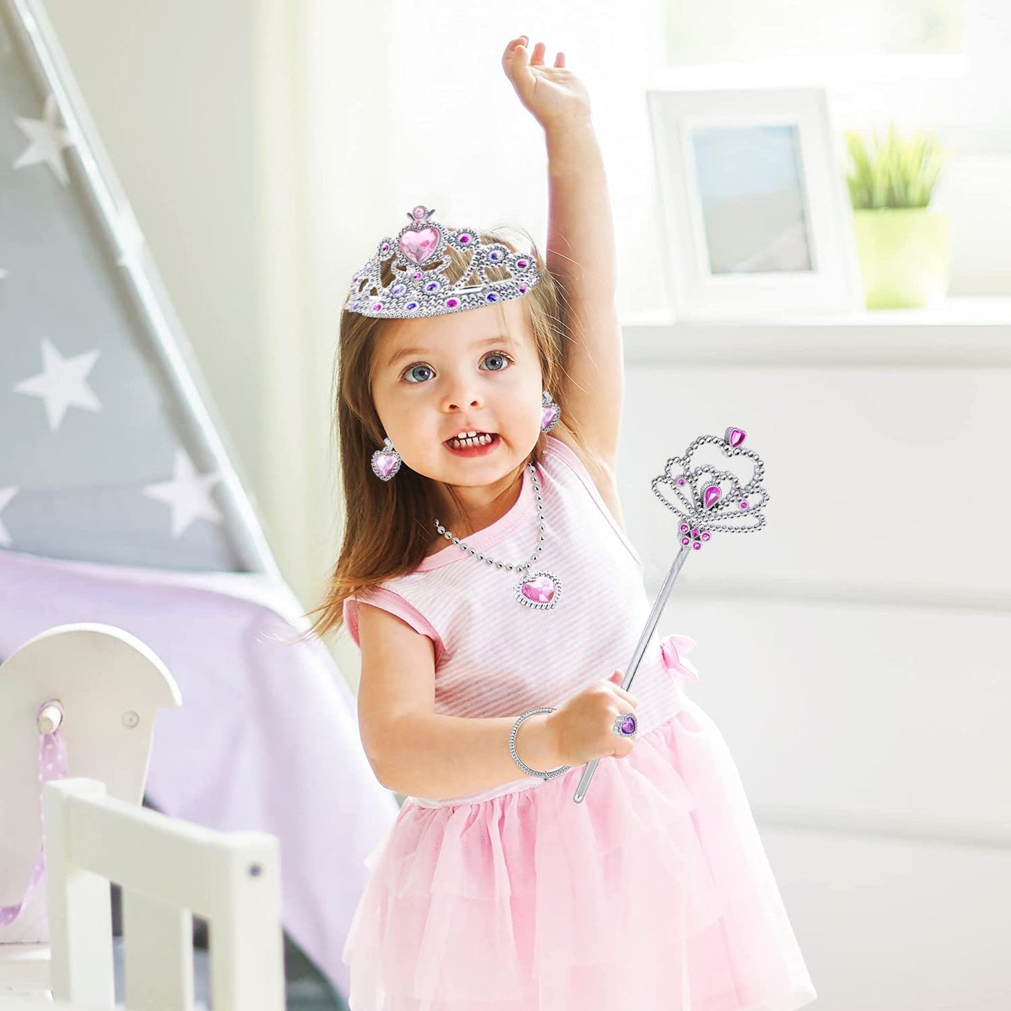 Sytle-Carry Princess Toys Princess Dress up & Play Set Toddler Girl Toys Crowns Necklaces Jewel Rings Earrings Wands Dress up Accessories for Kids