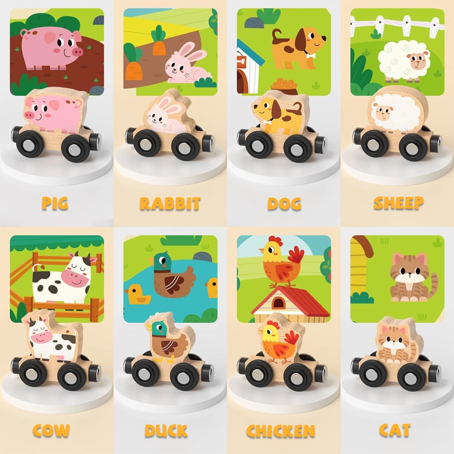 Toys for 1 2 3 Year Old Girls Boys, Wooden Farm Animals Train Set, Toddler Educational Toy, Montessori Learning Toys Ages 1-3