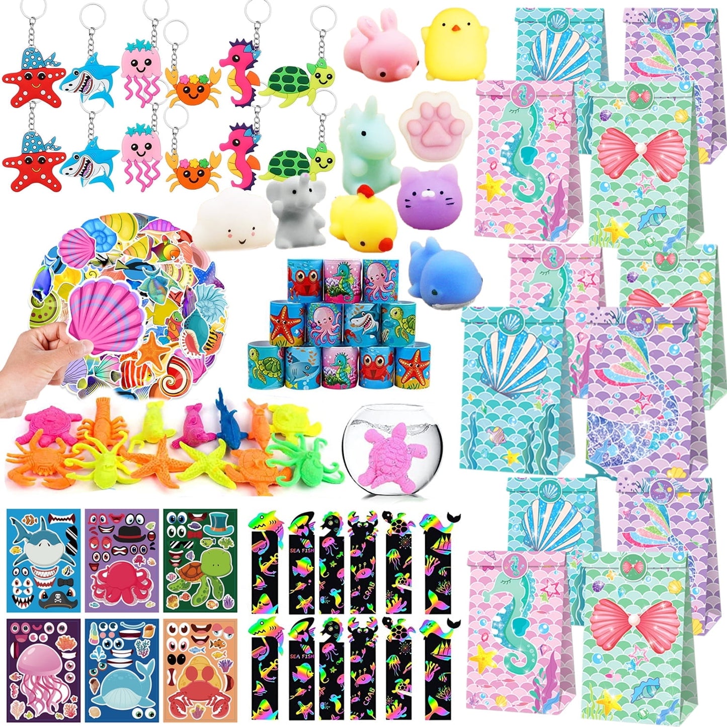 134Pcs Party Favors for Kids, Sea Animal Birthday Party Favors, Christmas Gifts, Goodie Bag Stuffers for Kids, Carnival Prizes, Filler Stuffers Toys for Classroom