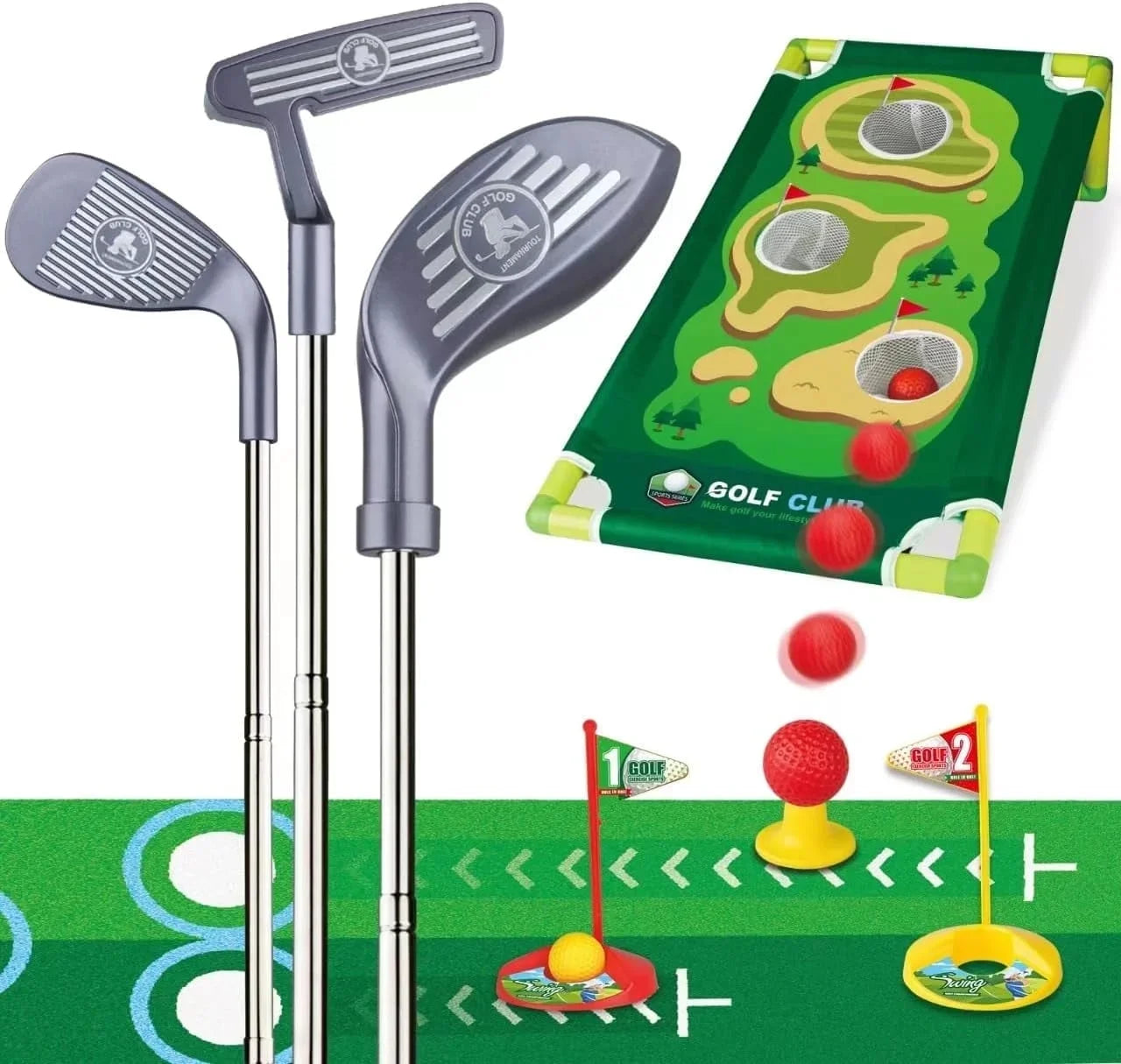 Kids Golf Set, Mini Golf Set for kid, Golf Ball Game with Practice Mat & Cornhole Board, Sports Toys Outdoor Toys Birthday Gifts for Boys Girls 3 4 5 6 Ages Year Old