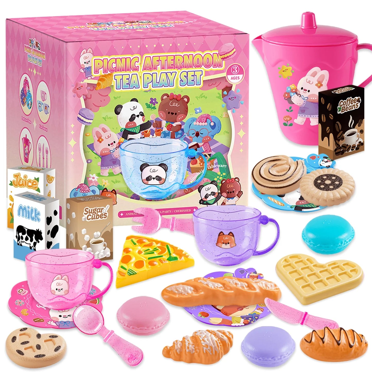 Toddler Tea Party Set for Girls Ages 3-6, 25 Piece Pretend Play Tea Set for Kids, Birthday Gift for Girls