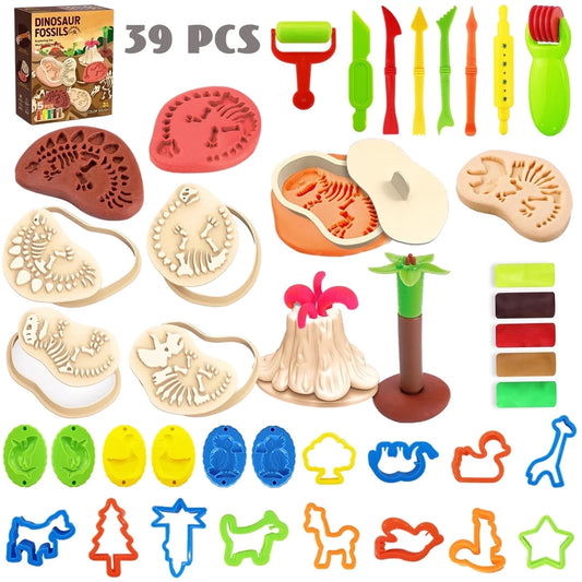 39 Pcs Play Dough Pack, Dinosaur Color Dough Toys, Play Dough Pack Sets Clay Toys for Girls Boys 3-6 Years