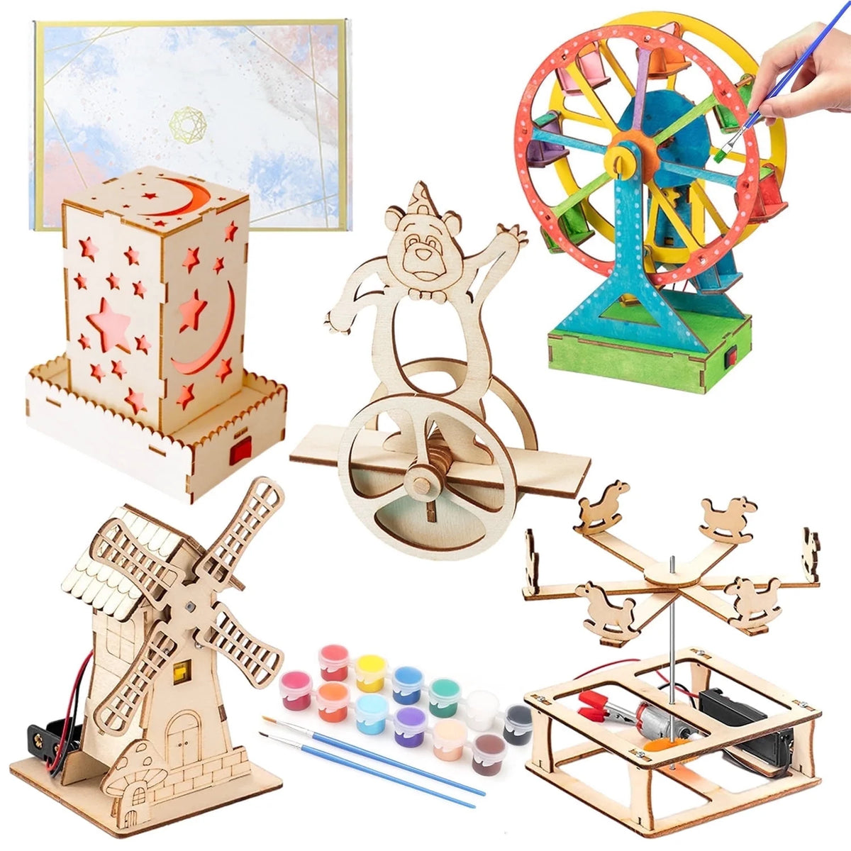 5 in 1 STEM Kits for Kids, Build and Paint Wood Craft Kit, Science Educational Crafts Building Kit for Kids 7 8 9 10 11 12 + Years Old