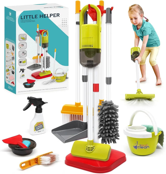 Toddler Cleaning Set - 14Pcs Kids Cleaning Toy Set with 2-in-1 Kids Vacuum That Really Works, Pretend Home Cleaning Play Set for Toddler Age 1-4, Christmas Birthday Gift for Girls Boys
