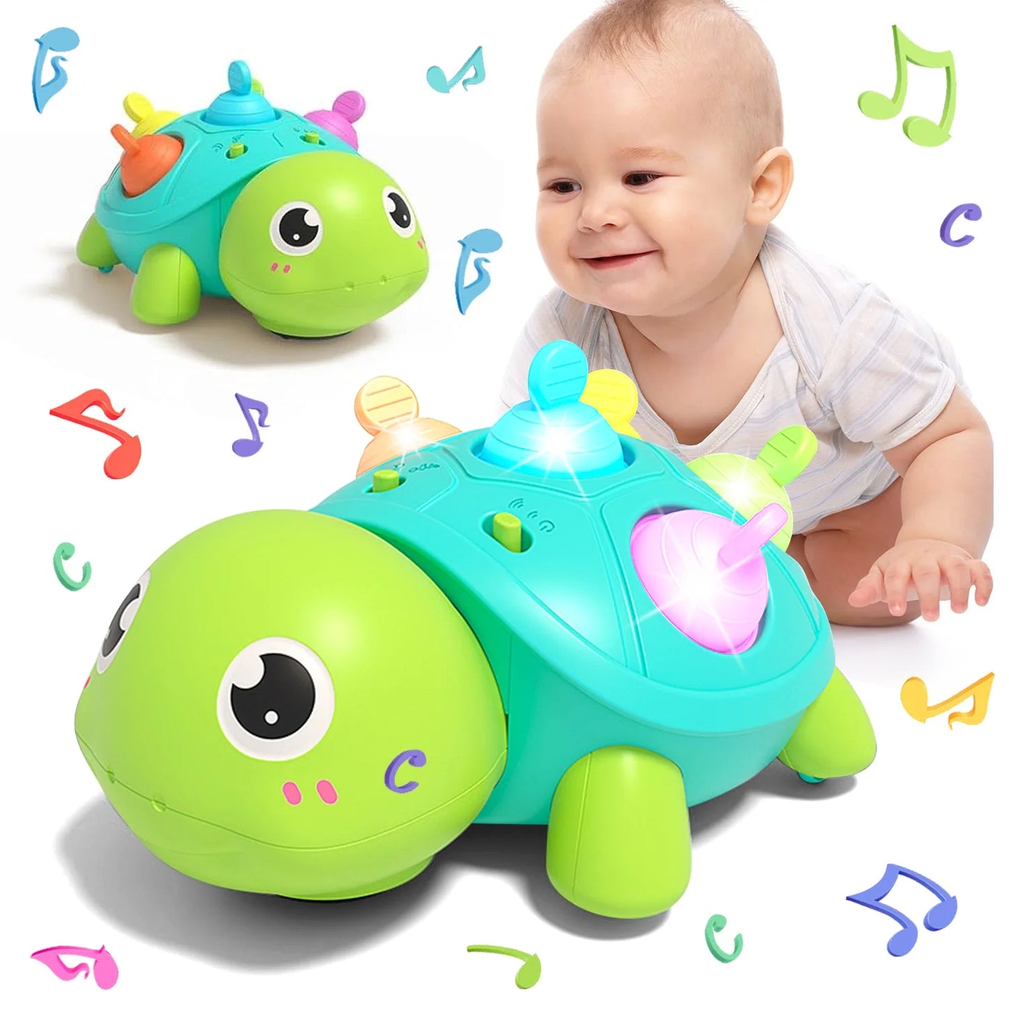 Baby Toys 6-12 Months Musical Turtle Crawling Toy, Infant Development Educational Birthday Gifts 6 7 8 9 10 12 Month 1 Year Old Boy Girl
