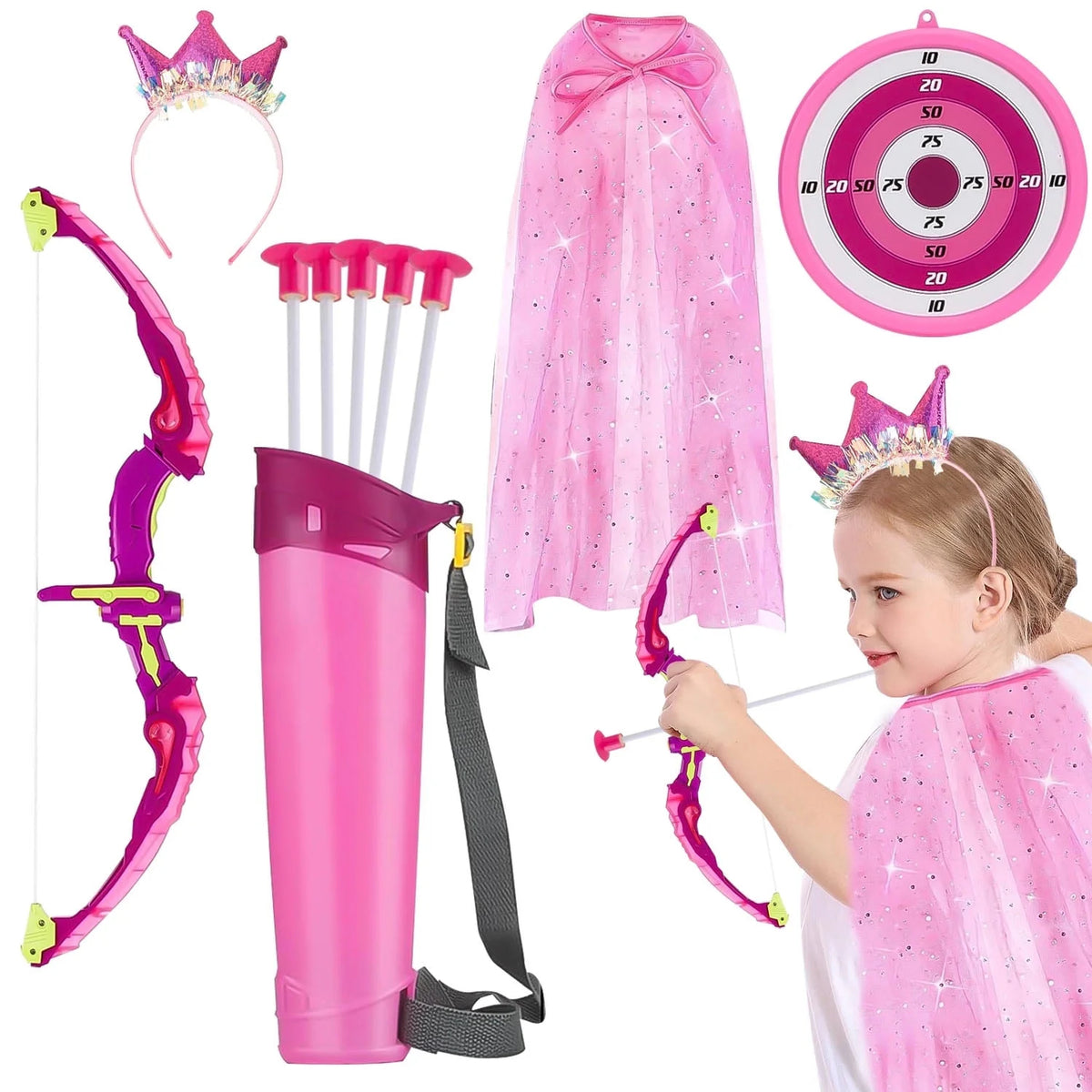 Bow and Arrow for Kids, LED Light up Bow Set, Outdoor Toy for Girls Aged 3-8, Birthday Gifts for Girls 3 4 5 6 7 8 Year Old