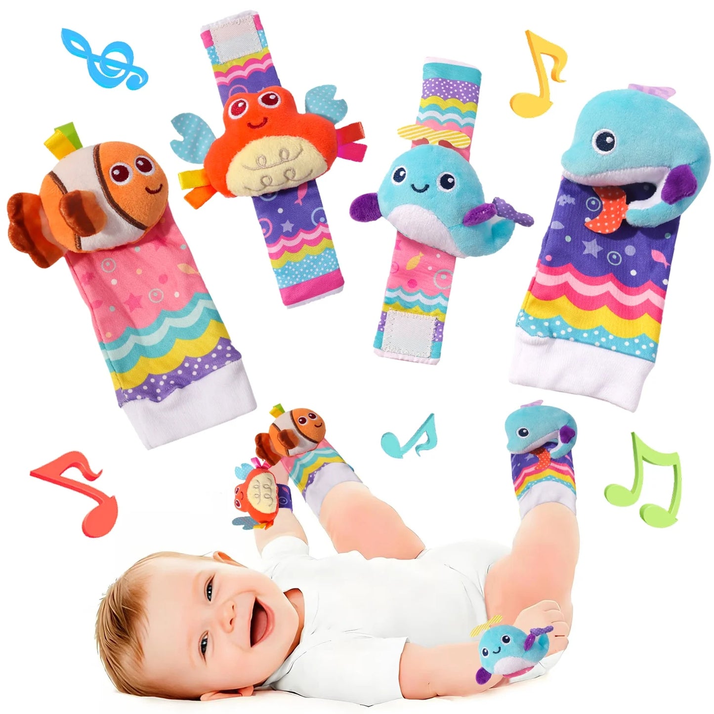 Baby Wrist Rattle Socks and Foot Finder Set, Perfect Baby Toys for 0-12 Months Newborn Infant Boys and Girls Shower Gifts