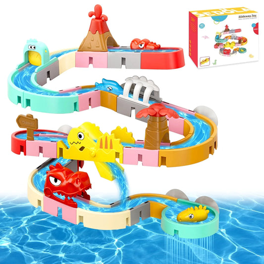 Bath Toys, Dinosaur Water Slide Building Track Toy for Toddlers 1-3, Bathtub Toys for Boys Girls, 43 Pcs