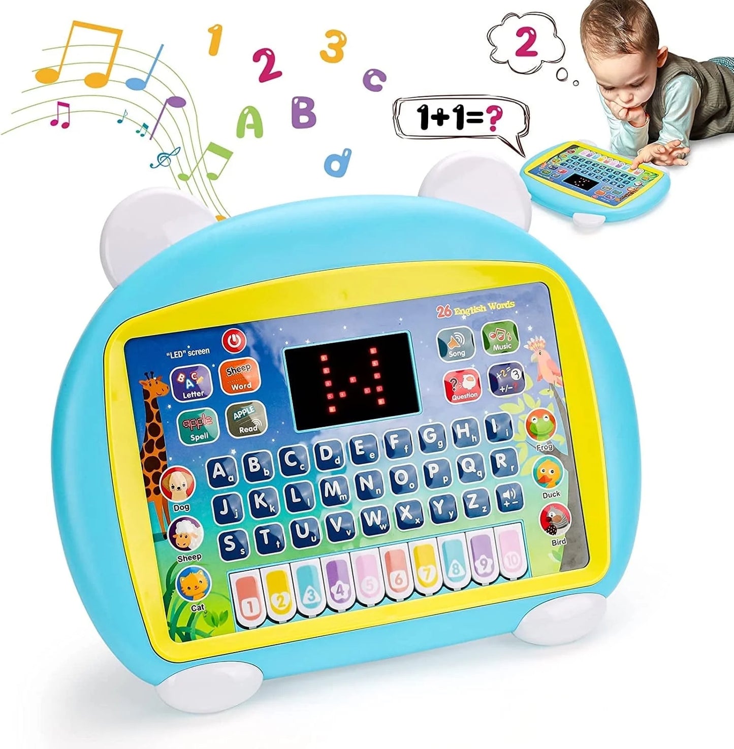 Baby Tablet Toy for 1 2 3 Years Old Boys Girls, Educational Learning Toys with Light and Music, Interactive Toy for Numbers, Animals Maths, Christmas Birthday Gift for Infants Toddlers Kids