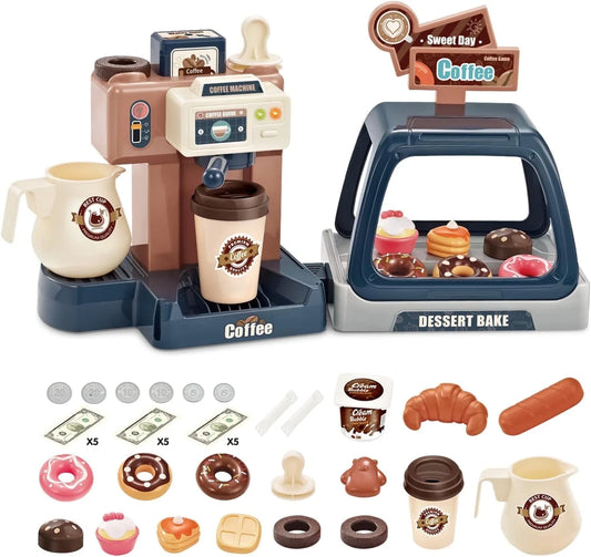 Tea Party Kids Coffee Maker Playset, Cash Register Pretend Play Kitchen Toys for Girls 3-6 Year