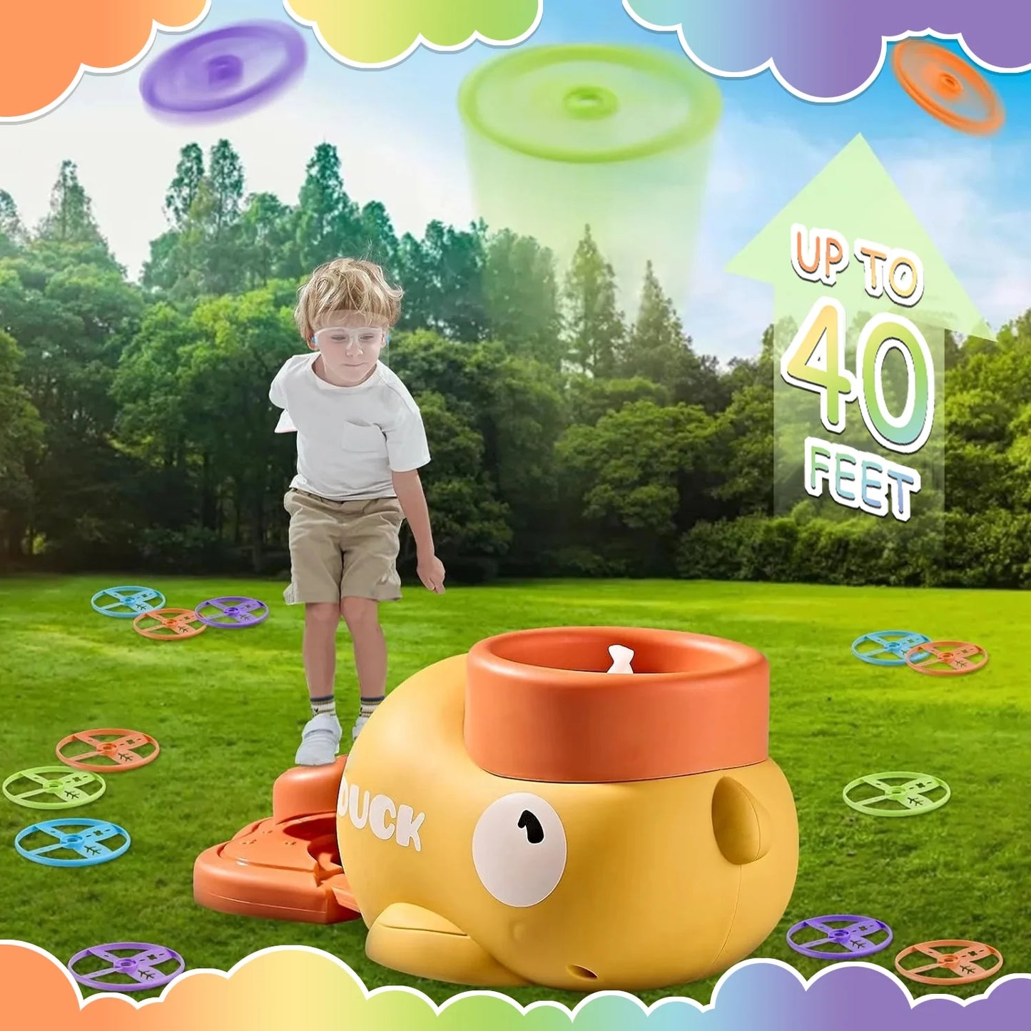 ANTIC DUCK Outdoor Games Toys for Kids Ages 3-6 4-8, Flying Disc Launcher Outside Toys Yard Sports Games Gifts for 3 4 5 6 7 8 Year Old Boys Kids
