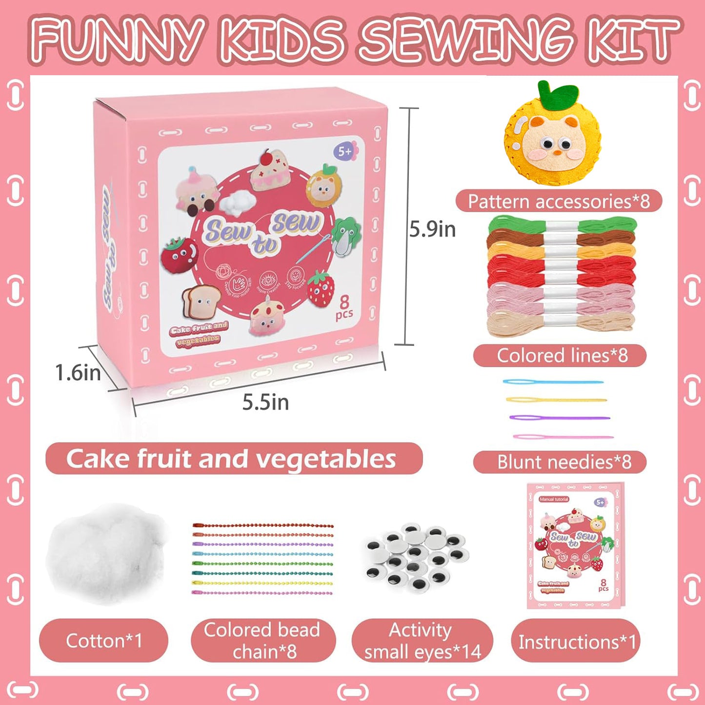 Sewing Kit for Kids, 8 Sewing Projects, Beginners Arts and Crafts for Girls Ages 5 6 7 8 9 10 11 12