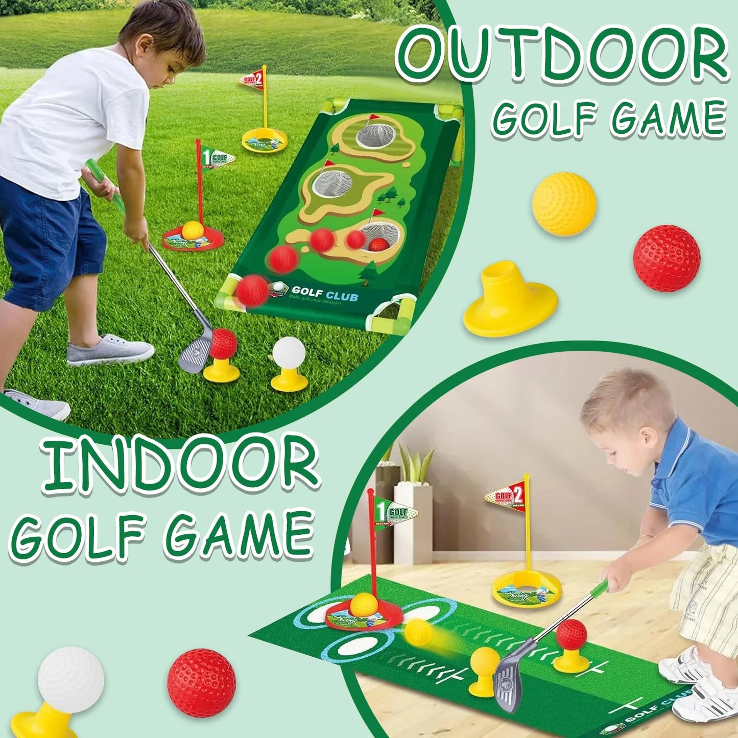 Kids Golf Set, Mini Golf Set for kid, Golf Ball Game with Practice Mat & Cornhole Board, Sports Toys Outdoor Toys Birthday Gifts for Boys Girls 3 4 5 6 Ages Year Old