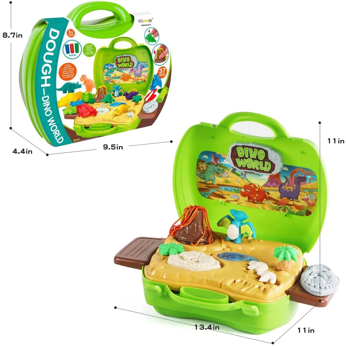 Sytle-Carry Play Dough Pack, 2 in 1 Dinosaur Color Dough Toys, Toys for Girls Boys 3-6 Years