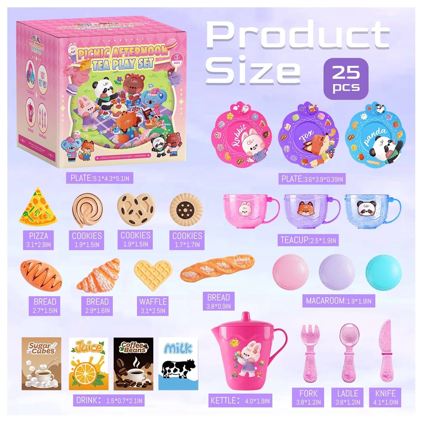 Toddler Tea Party Set for Girls Ages 3-6, 25 Piece Pretend Play Tea Set for Kids, Birthday Gift for Girls