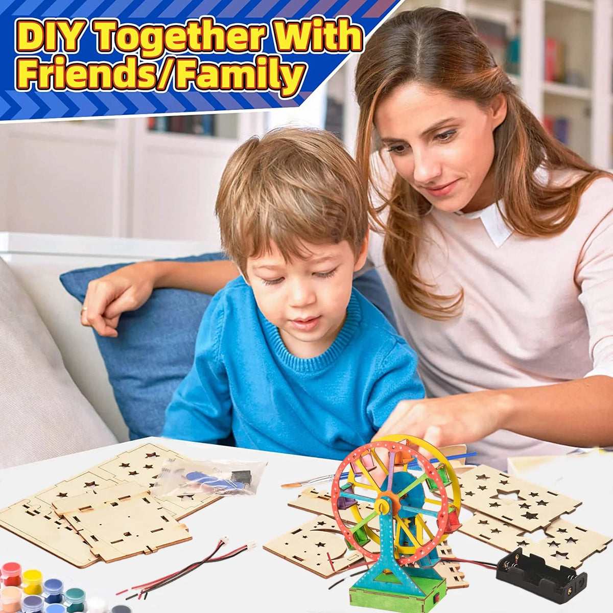 5 in 1 STEM Kits for Kids, Build and Paint Wood Craft Kit, Science Educational Crafts Building Kit for Kids 7 8 9 10 11 12 + Years Old